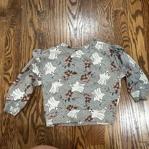 Gray Ghost and Floral Print Long Sleeve sweatshirt ruffle shoulder